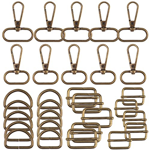 OUZRTG Packung mit 30 D-Ring aus Metall, Tri-Glide D-Ringe, Schnallen, drehbare Karabiner, Schnalle für Taschen, Basteln, Handtaschen, Handwerk (25 mm & 32 mm,Bronze)