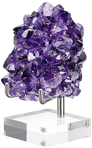 BTSKY Small Size Adjustable Silver Metal Arm Display Stand with Square Base | Storage Easel with Acrylic Base, Showing Holder Organiser for Geodes Rock Mineral Agate Fossil Coral Coin
