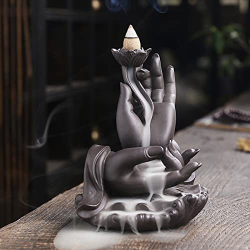 Fyearfly Buddha Hand Waterfall Incense Burners Smoke Waterfall Moderate Size Backflow Incense Holder for Bedrooms Study