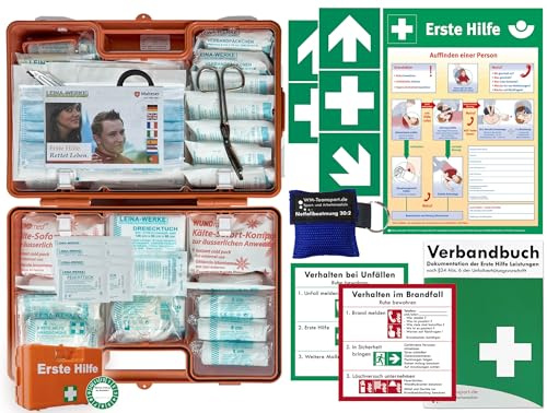 Verbandskoffer/Verbandskasten (G) Typ N -Komplettpaket- Erste Hilfe nach AKTUELLER DIN 13169 für Betriebe INKL. Verbandbuch + Notfallbeatmung & AUFKLEBER + Aushang