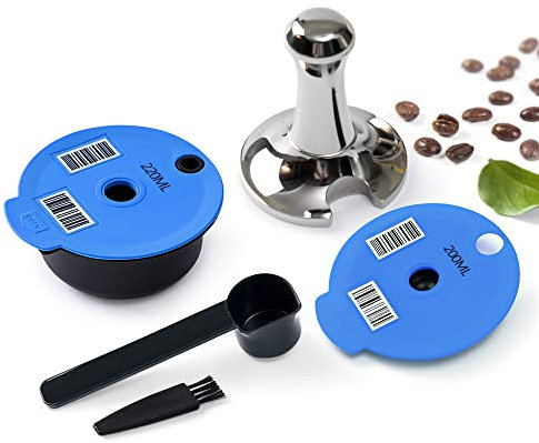 Reusable Tas simo Coffee Pods-220ML+Replacement Lid-200ML, BENFUCHEN Blue Refillable Coffee Capsules for Bosch Tas simo Coffee Machines with A Stainless Steel Espresso Tamper Coffee Filling Tool 51mm