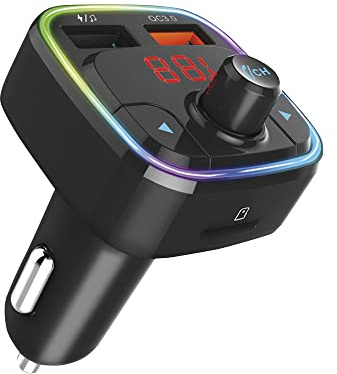 Maxtrack MT1L Bluetooth FM Transmitter Auto, Bluetooth Adapter Transmitter für Auto Radio, Freisprecheinrichtung mit 2 USB Ports, Unterstützt Micro SD, USB-Sticks, Siri Funktion, Schnellladefunktion