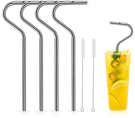 Anti-Falten-Strohhalm, wiederverwendbar, Anti-Falten-Trinkhalm, Edelstahl-Strohhalm, Lippenstrohhalm für Falten, Set mit 4 Anti-Lippen-Falten-Strohhalmen und 2 Bürsten