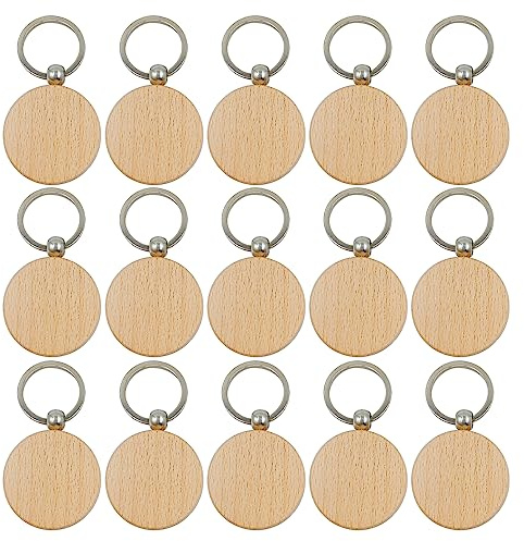 TAFACE 15 stück hölzerner Schlüsselbund, runder leerer Schlüsselanhänger, Markierbarer personalisierter Schlüsselanhänger, Verwendet für DIY Schnitzen, Malen, Dekoration, Geschenke