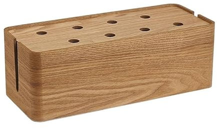 VIGAN 1PCS Tavolo Organizzatore di cavi in ​​legno Scatola di giunzione in legno massello Scatola di immagazzinaggio per avvolgicavo Supporto per clip da tavolo per TV Box (L:38X15X13CM, Wood Color)