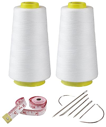 Kit di 2 bobine di filo da cucito in poliestere bianco, 2743 metri ciascuna, 40s/2 fili multiuso per macchina da cucire e riparazioni a mano