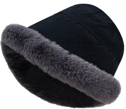 Rayson Dammössor vinter fodrade bred elegant mössa damer vinter tofs med öronskydd fiskarhatt damer vinter vindtät mössa fleece foder, svart, one size