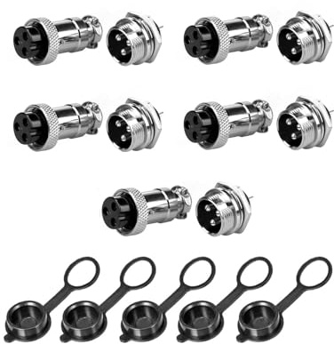JZK 5 connettori per aviazione GX16 a 3 pin, filettatura 16 mm, 5 A, femmina e maschio, connettore per cavo aeronautico in metallo, presa con tappo in gomma