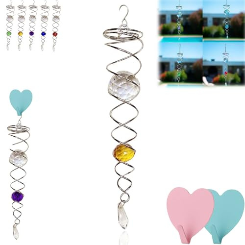 Gazing Ball Spiral Tail Wind Spinner, Decorative Spiral, Gazing Balls for Gardens 12 Inch Gazing Ball, Decorative Spiral Wind Chime, Homefined Decorative Spiral, Garden Decoration (Yellow,9in)