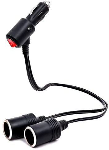 YANTU 120W/10A with Independent Switch Double Cigarette Lighter Adapter/Splitter with 20-inch Cigarette Lighter Extension Cord,12V Plug Socket 2-Way Y Adapter with Dual Charger Ports