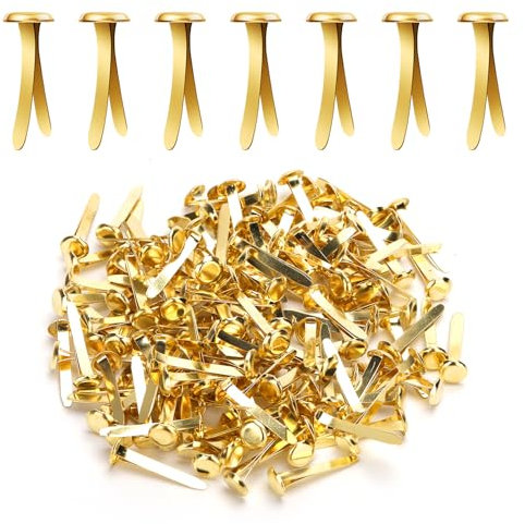 150stk Büroklammern zum Basteln, 8x25mm Glänzende Glatte zum Basteln von Papier Brads Papierverschlüsse für Sammelalben Messingverschlüsse für Karten Fotowände Kinderbasteln (Gold)