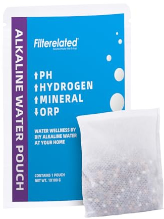 Bolsa de filtro de agua alcalina, 100 g, sistema de filtración de agua alcalina portátil pH 9.5+ para tu botella, jarra, jarra, contenedor de 420 litros, 1470 tazas (paquete de 1)