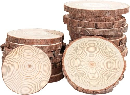 15Pcs Holzscheiben 12-14cm, Baumscheiben mit Rinde und Seil von 10 m Ungebohrte Holz Log Scheiben Holzkreise Holz-Scheiben Unvollendete Holzkreise für DIY Handwerk Weihnachten Dekoration Baumscheibe
