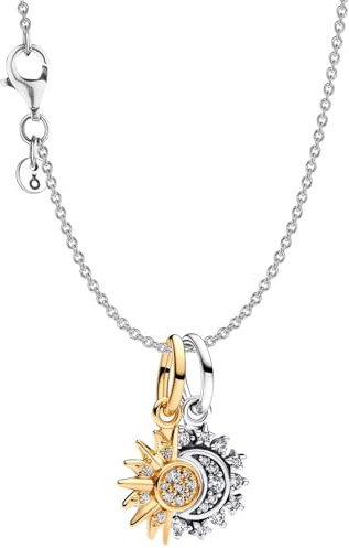 PANDORA Damen-Collier Silber Sonne und Mond Set 68595 | Halskette mit Charm-Anhängern Schmuck-Set, Zeitlos, Alltagstauglich & Elegant