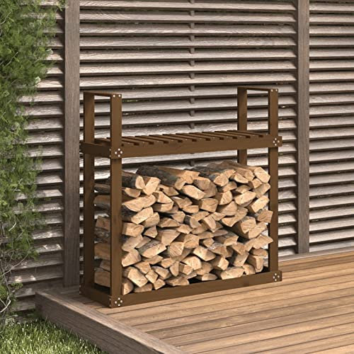 Xichuzi Kaminholzregal Honigbraun 110x35x108,5 cm Massivholz Kiefer, Holzunterstand, Holzstapelhilfe, Aufbewahrung Holz, Holzregal, Brennholzregal Außen, Kaminholz Aufbewahrung