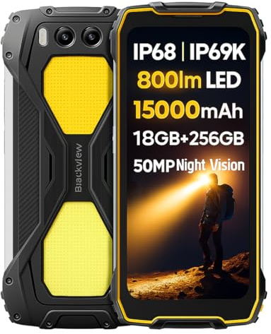 Blackview BV7300 Outdoor Smartphone ohne Vertrag, Dual 800LM Camping-Lichter, 15000mAh Batterie, 18GB+256GB, 6,67'' 90Hz HD+, 50MP Nachtsichtkamera, IP68 Robustes Stoßfest Handy, GPS NFC Orange