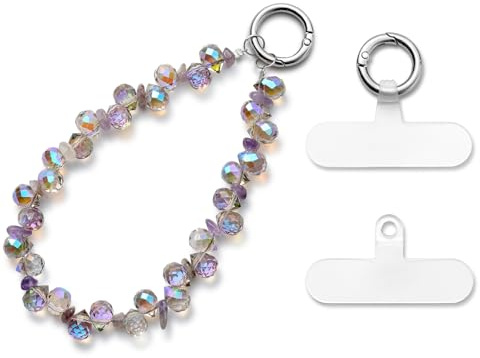 MORSUNBELA Handykette Kurz Handgelenk Perlen Handykette Lila Handschlaufe Handy Universal Handyband Glitzer Perlenband