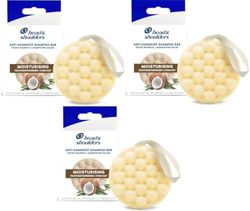 3 x Head & Shoulders Anti-Dandruff Solid Shampoo Bar, Moisturising, With Coconut Oil, 70g