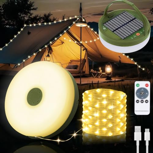 Yizhet Guirlande Lumineuse LED Solaire Camping Escamotable 22m, Durabilité et Étanchéité, 9 Modes D'éclairage, Chargement USB pour Camping, pour Tente Jardin Fête Déco (Portable et Pratique)
