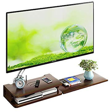 LFONDIGE Mobile TV, Mobiletto Basso per TV, Mensole sospese, Consolle TV sospesa di Lusso, Mensola da Parete per TV in Legno massello di Noce, Consolle multimediale a Parete, Libreria con Contenitore