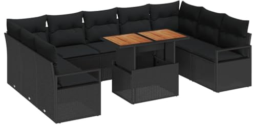 vidaXL Trädgårdsoffset 10 st 9-Antal sittplatser Svart och Brunt