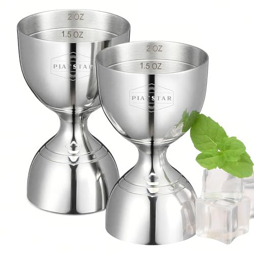 Plat Star Stainless Steel Cocktail Jigger 2 Pack, Commercial Bar Tool for Restaurant, Bar, Pub & Catering, Bulk 1oz 2oz Double Sided Bell Jigger with Measurements, Professional Bartender Measuring Cup