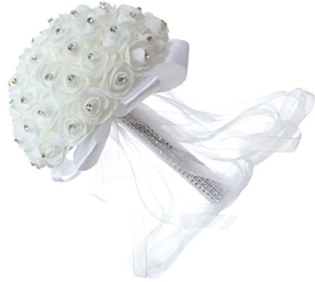 Cabilock 1 Pz Bouquet da Sposa Artificiale Rosa per Fotografia Matrimonio Fiori per Decorazioni Nuziali e Cerimonie