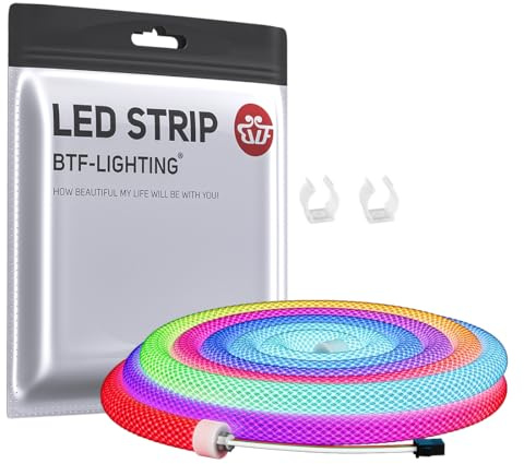 BTF-LIGHTING Neon LED Streifen WS2811 RGB adressierbar 360° rundes | Netz-Muster Lichtkette 1 m 50 LEDs/m DC5V IP67 Wasserdicht Flexibel Traum Farben Lauflicht Effekt (nur Neon-LED-Streifen)