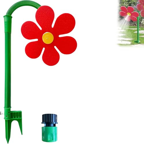 Crazy Daisy Sprinkler, Garten-Sprinkler 360° drehbare blumenförmige Wasser-Sprühfontäne mit Erdspieß, lustiger Rasen- & Garten-Bewässerungshelfer (Rot)