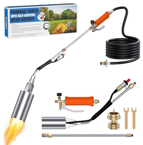 SEVENMEET Propane Torch Weed Burner with 11.5FT Hose, Weed Torch for Outside, High Output Blow Torch for Weed, Flamethrower for Weeding, Roof Asphalt, Melting Snow, Road Marking (Orange)