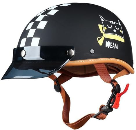 Caschi Motociclista Retrò Caschi Jet E Demi-Jet Mezzo Aperto Casco Per Uomo E Donna Caschi Cromwell Moto Omologato ECEDOT Casco Da Moto Stile Tedesco Casco Scodella 4,M:57-58CM