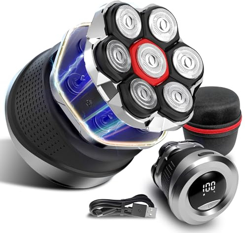 Rasoir Tete Chauve Homme,7D Flexible Tête de Rasage, Rasoir Électrique Humide/sec étanche IPX7 Étanche Tondeuse Crane Chauve Type-C Rasoir Crane Homme Chauve avec Écran LED (Noir)