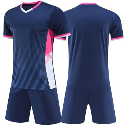 Mjjsk Pojkar Kläder Set Barn Atletisk T-shirts och Shorts Outfit Ungdom Fotboll Kit Tonåringar Sport Skola Pe Träningströjor Set, Mörkblått, 6-7 Years