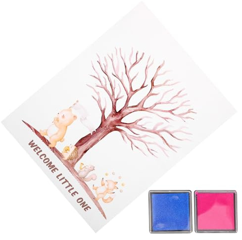 BESPORTBLE Arbre à Empreintes pour Fête de Révélation de Genre avec Affiche Tampons Bleu et Souvenirs Interactifs pour Shower et Anniversaire