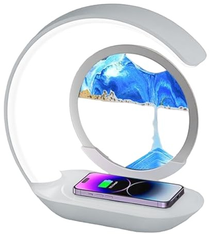 Dgayaeic Kabelloses Ladegerät - Bewegende Sandlampe Als Dekoration | Kabelloses Ladegerät Mit Ständer Für Smartphones | Für Schlafzimmer, Nachttisch, Badezimmer, Zuhause, Sensorik, Meditation, Büro