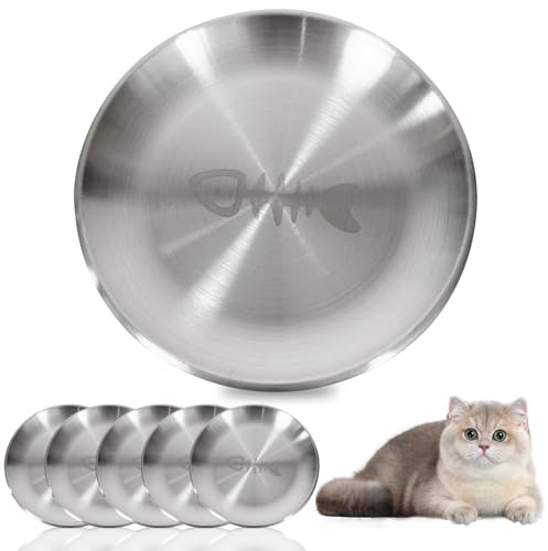 Katzennapfe Edelstahl, 6 Stück rutschfeste katzenteller aus Edelstahl 14cm Futternapf Katze Katzen Napf Fressnapf Katze Wassernapf Katzenschüssel für Kat-Zen Und Kleine Hunde