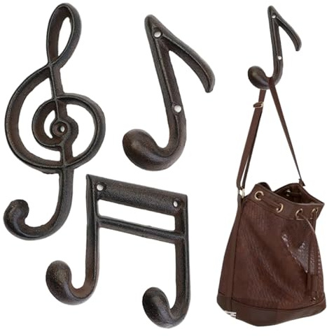 Hotainoys 3 ganchos decorativos de pared con notas musicales vintage, ganchos decorativos de hierro fundido para colgar abrigos, llaves, sombreros, entrada, sala de estar, dormitorio