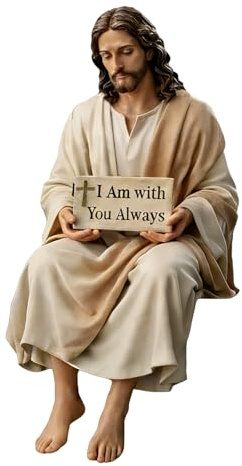 Bajbumgn Figura de compañero de Escritorio de Resina de Jesús, Estatua de Jesús con diseño Sentado Hecho a Mano, Signo I Am with You Always, Ado-rno de Je-sús para el Escritorio del Tablero del Coche