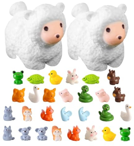 Veemoon Miniatur Tierfiguren aus Kunstharz 30 Stück Niedliche Frosch und Entenfiguren Kleiner Gartendekoration für Puppenhaus Mooslandschaften und Schreibtisch