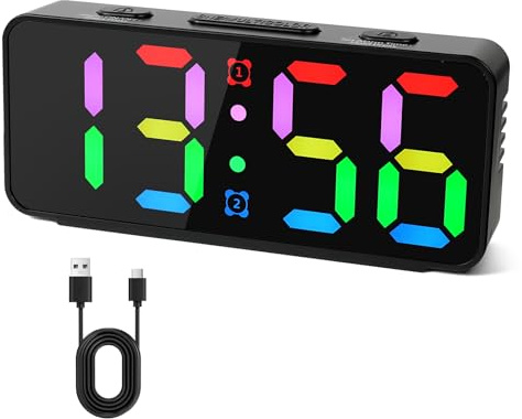 Adiwo Sveglia Digitale, 2 Allarmi, Snooze, Suoni e Luminosità Regolabile, Multicolore, Alimentazione USB e Batteria per Camera da Letto,Ufficio, Sveglia da Comodino con LED Schermo Grande, 12/24