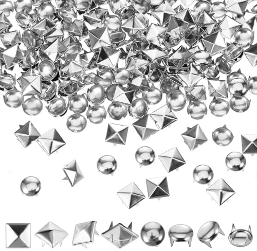 Nogeqi 600 Stück Studs for Clothes, Rundes Nieten für Leder, Studs Pyramide Spike Nieten, Metall Studs Nieten Set Punk Silber DIY Punk Nietens für Lederhandwerk Kleidungsgürtel Tasche Schuharmband