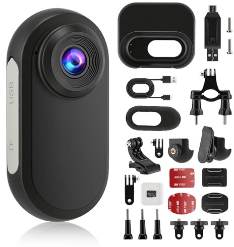 Eirolace 1080P Mini Körperkamera mit Akku-Case & 128GB – Daumengroße Action Cam für Hände-frei Aufnahme, Fahrrad Helm Motorrad Vlog Haustier Spaziergang Arbeit (Schwarz)