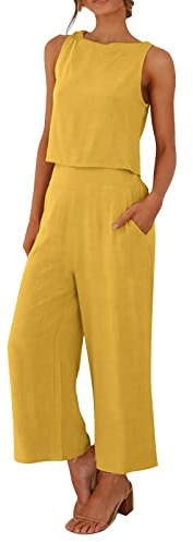 Completo Estivo Donna Lino Senza Maniche Bluse Traspirante Completi Elegante Set Due Pezzi donna estivo Canotta Boho Completino Casuale Mare Fresco completo Pantaloni e Camicia Per le Vacanze