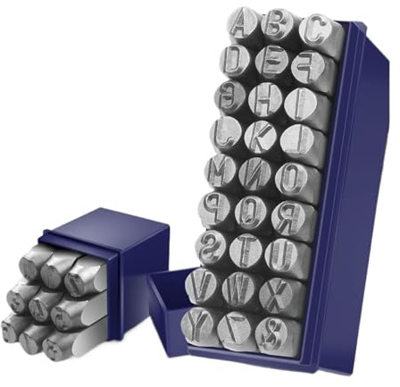 Schlagzahlen Buchstaben Set 9 Stück/Set Zahlen-Bastel-Stempel-Sets aus Stahl mit Aufbewahrungsbox, Metall-Leder, graviertes handgefertigtes Schnitzwerkzeug(8mm Number set)