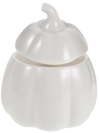 Beaupretty Ciotola di Ceramica a Forma di Zucca Bianca con Coperchio, Contenitore Multipurpose per Halloween, Decorazione Festiva per Casa e Pasti