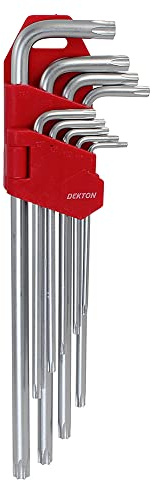 DEKTON DT85517 - Juego de llaves Torx extralargas, color negro y rojo