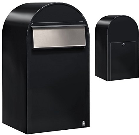 Bobi Grande B Briefkasten RAL 9005 strukturschwarz, Klappe aus Edelstahl Zaunbriefkasten