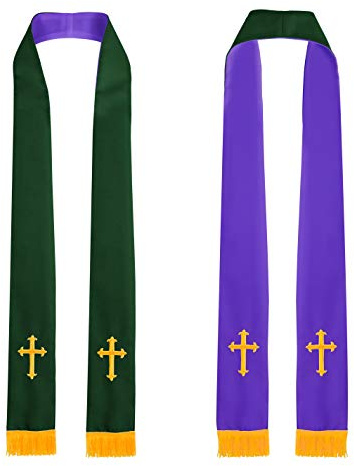 IvyRobes Unisex Erwachsene Reversibel Kirche Klerus Stola mit Goldstickerei Kreuz 229cm Chor Priester 5 Farben