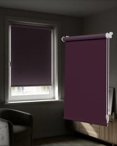 Victoria M. Tenebra Verdunkelungsrollo Klemmfix Rollo Fensterrollo, Sichtschutz, Verdunkelnd, Ohne Bohren inkl. Montagematerial, 85 x 160 cm, Lila Aubergine