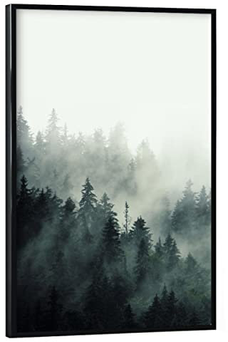 artboxONE Poster mit schwarzem Rahmen 60x40 cm Wald & Bäume Natur Mist Forest Mountain - Bild Fog Forest Nebel